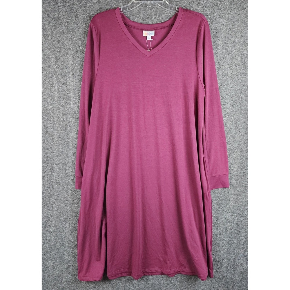 LuLaRoe Dress Womens L Emily Purple Long Sleeve V-Neck A-Line NEW